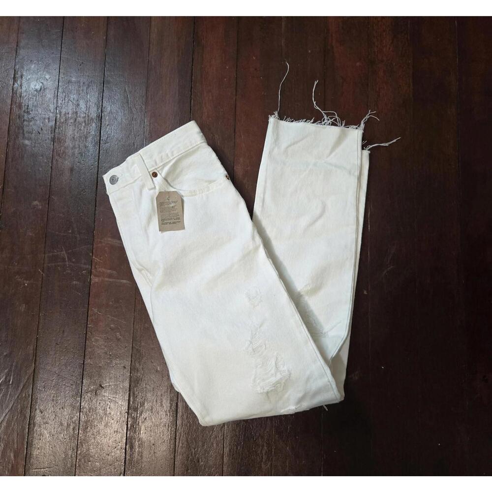 Levi's Women’s 501 white distressed straight leg high rise denim jeans